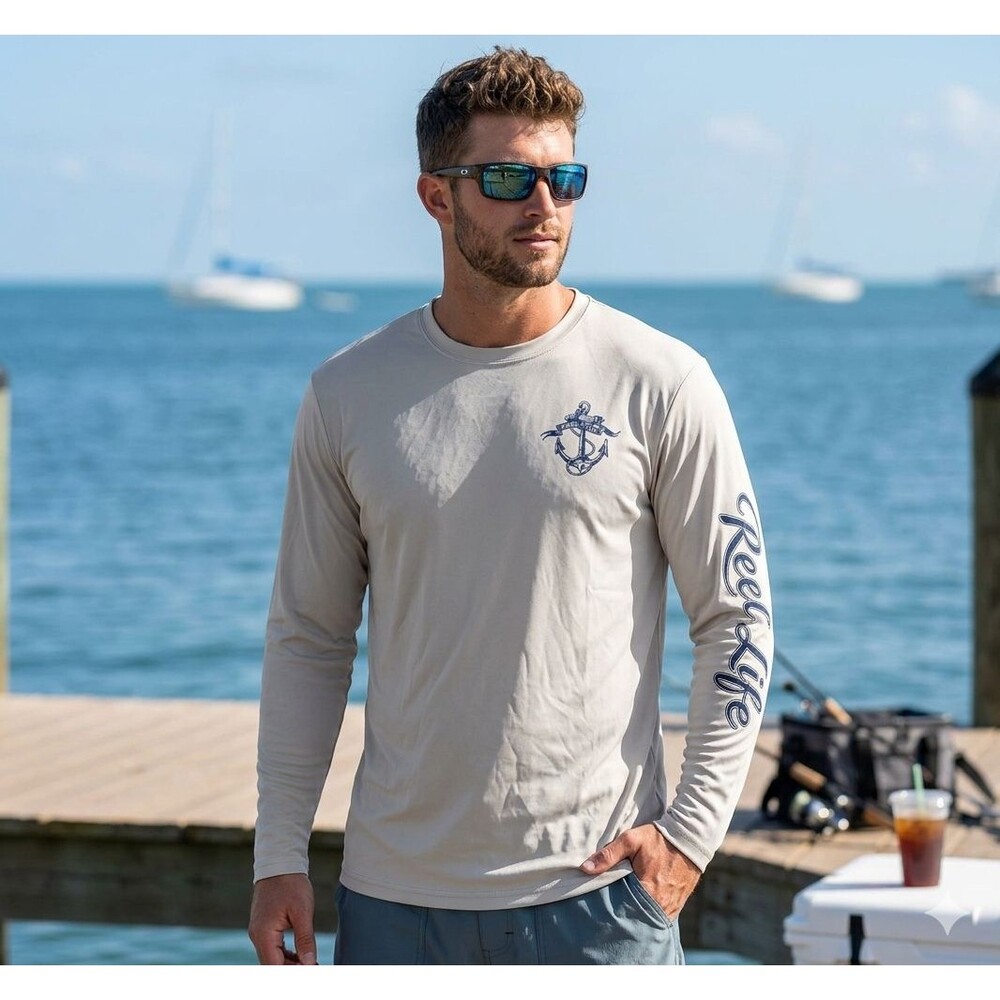 Reel Time Men’s XL Long Sleeve Fishing Shirt Anchor Logo Graphic Outdoor Casual